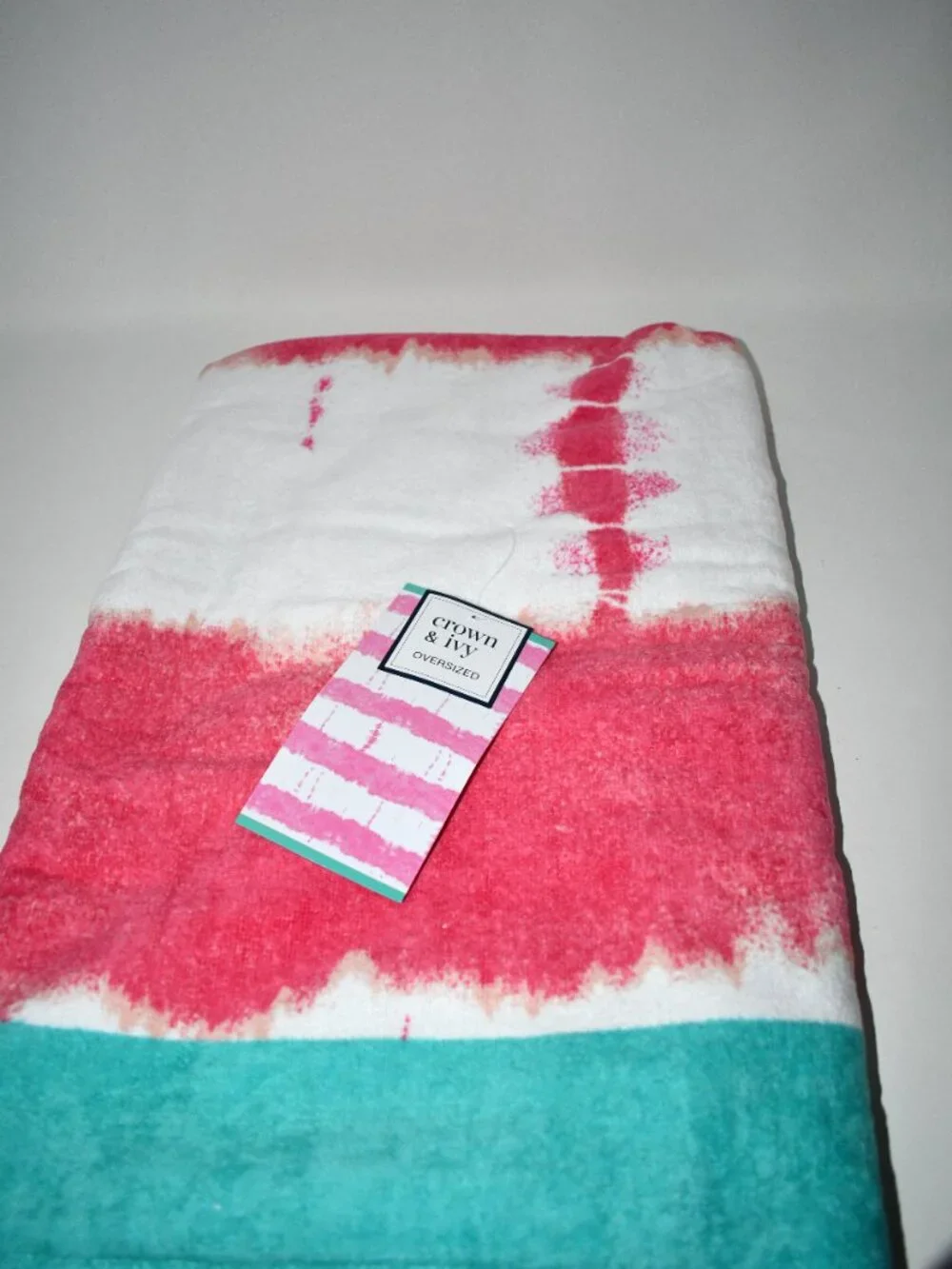 Crown & Ivy Beach Towels Set of 2 Pink Tie Dye 100% Cotton Style BT4097PKTD-6113